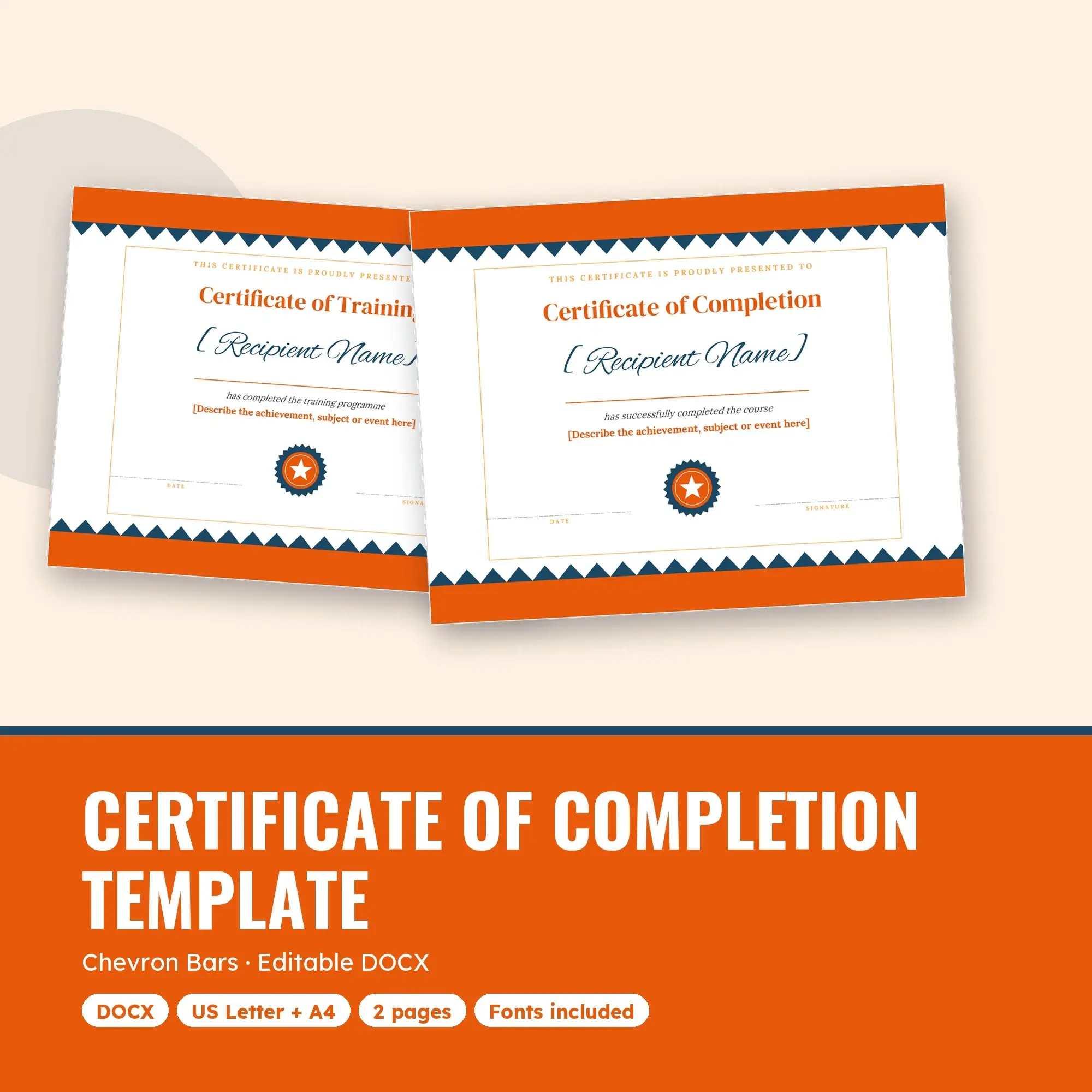 Certificate of Completion Template, Chevron Bars (DOCX) preview