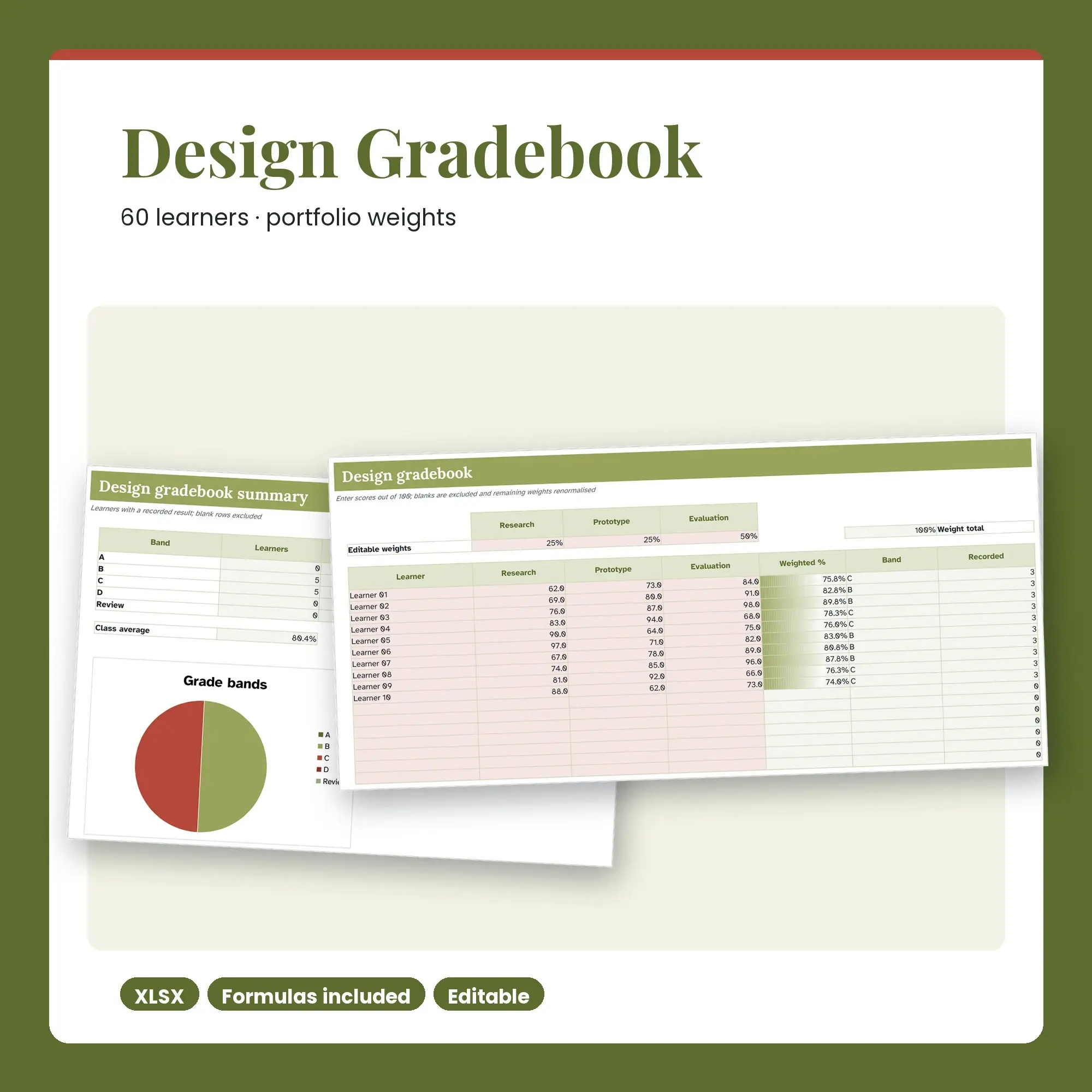 Design Gradebook Spreadsheet, Portfolio 60-Student Edition (XLSX) preview