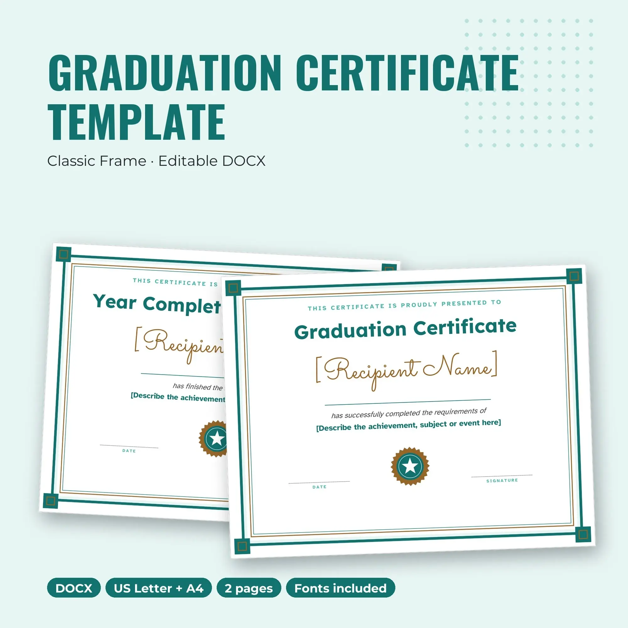 Graduation Certificate Template, Classic Frame (DOCX) preview