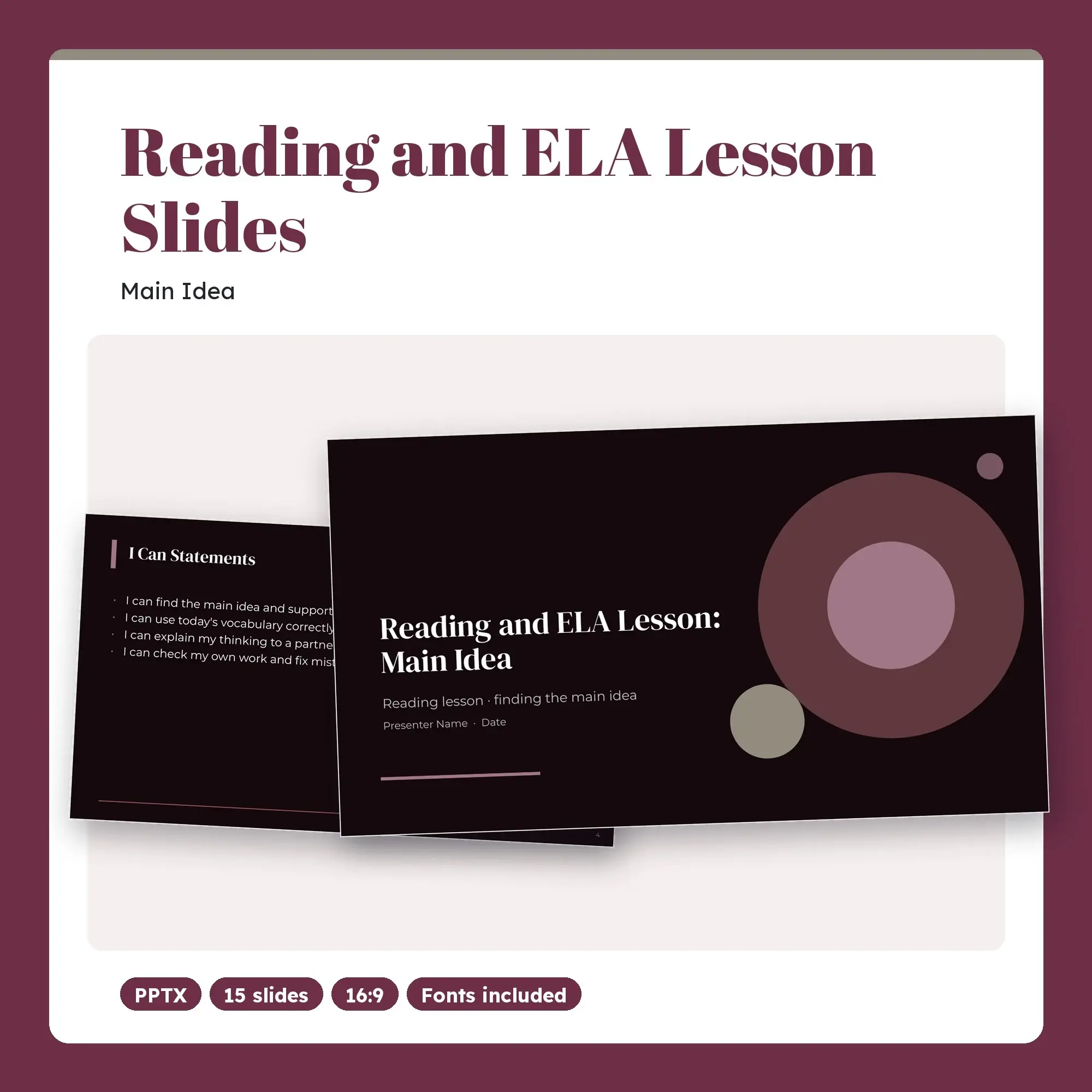 Reading and ELA Lesson Slides, Main Idea (PPTX) preview