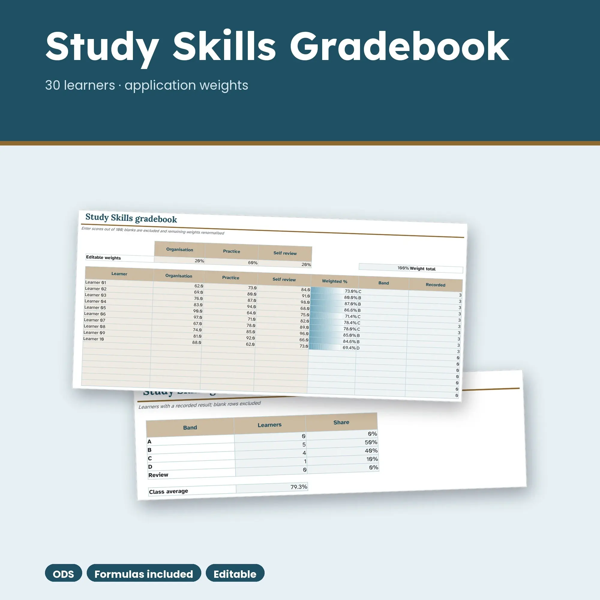Study Skills Gradebook Spreadsheet, Application 30-Student Edition (ODS) preview