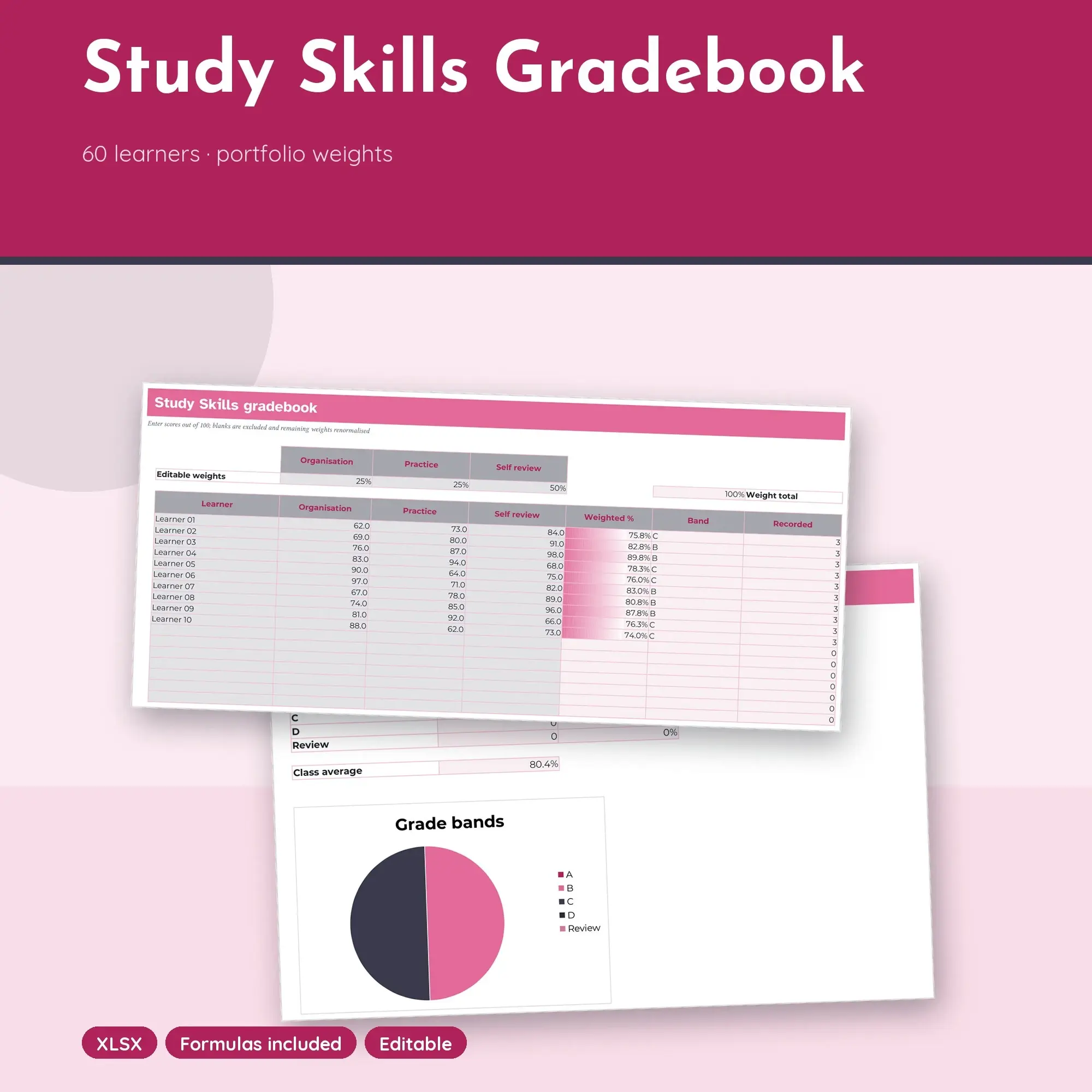 Study Skills Gradebook Spreadsheet, Portfolio 60-Student Edition (XLSX) preview