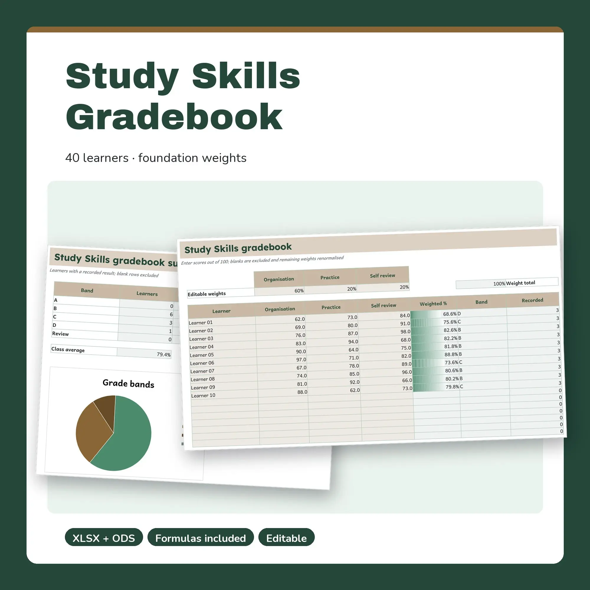 Study Skills Gradebook Spreadsheet, Foundation 40-Student Edition (XLSX + ODS) preview