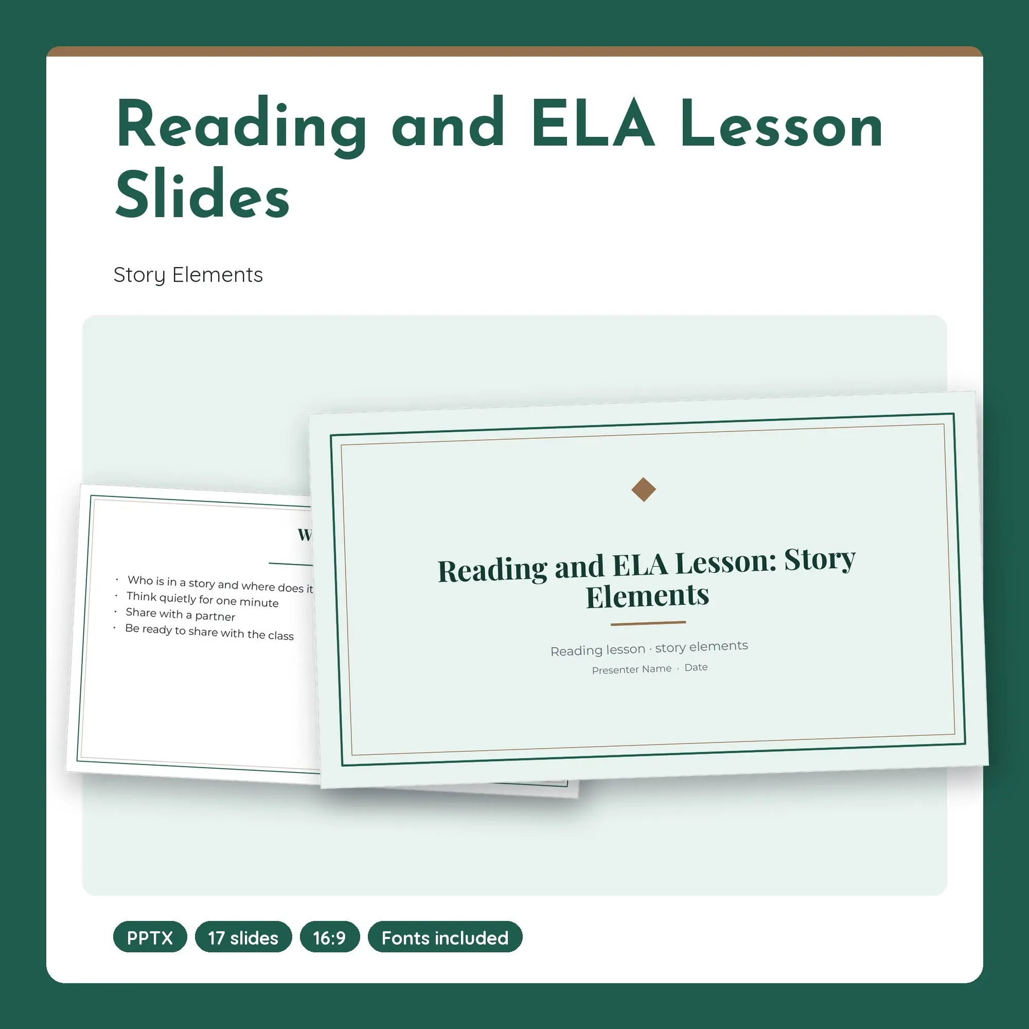 Reading and ELA Lesson Slides, Story Elements (PPTX + POTX) preview