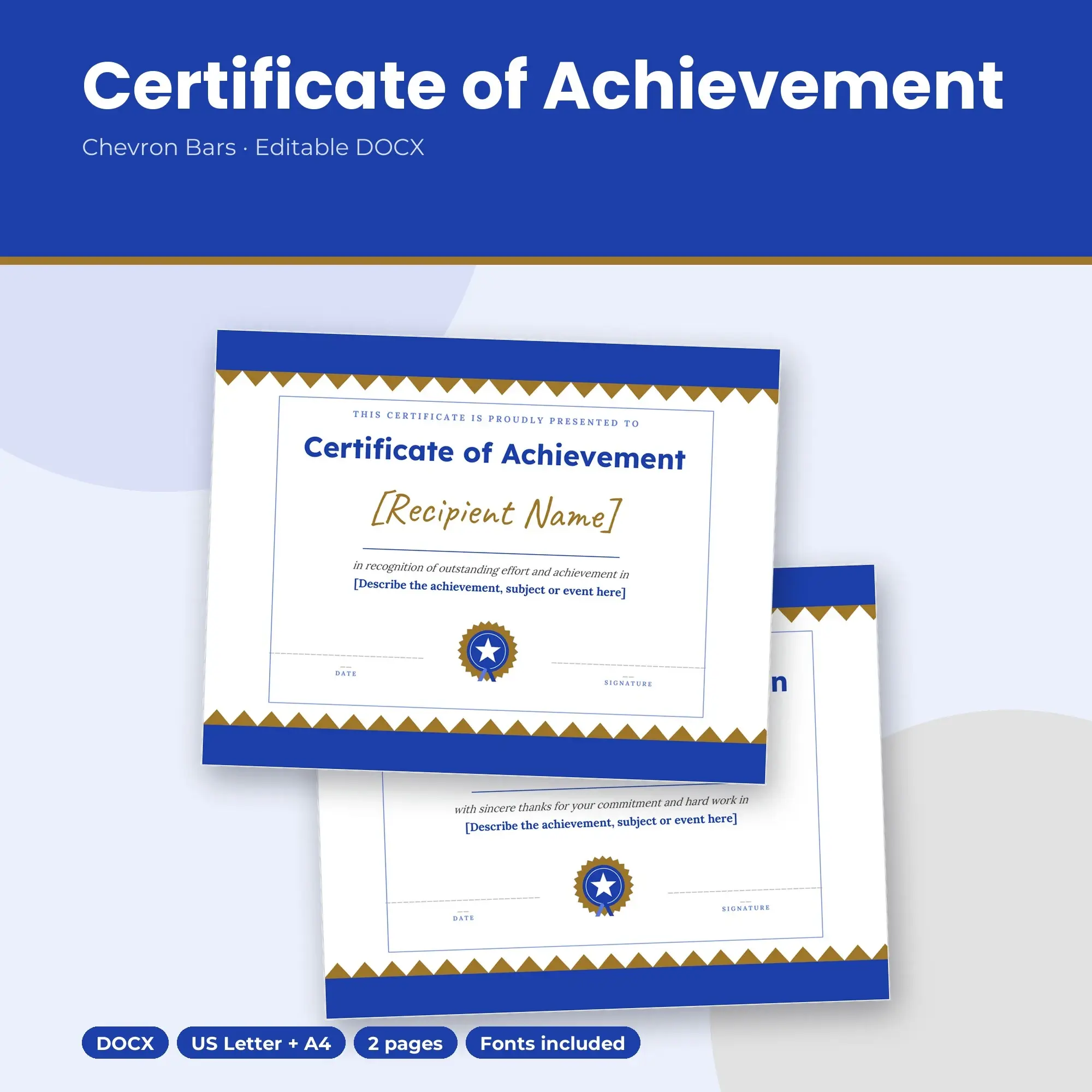 Certificate of Achievement Template, Chevron Bars (DOCX) preview