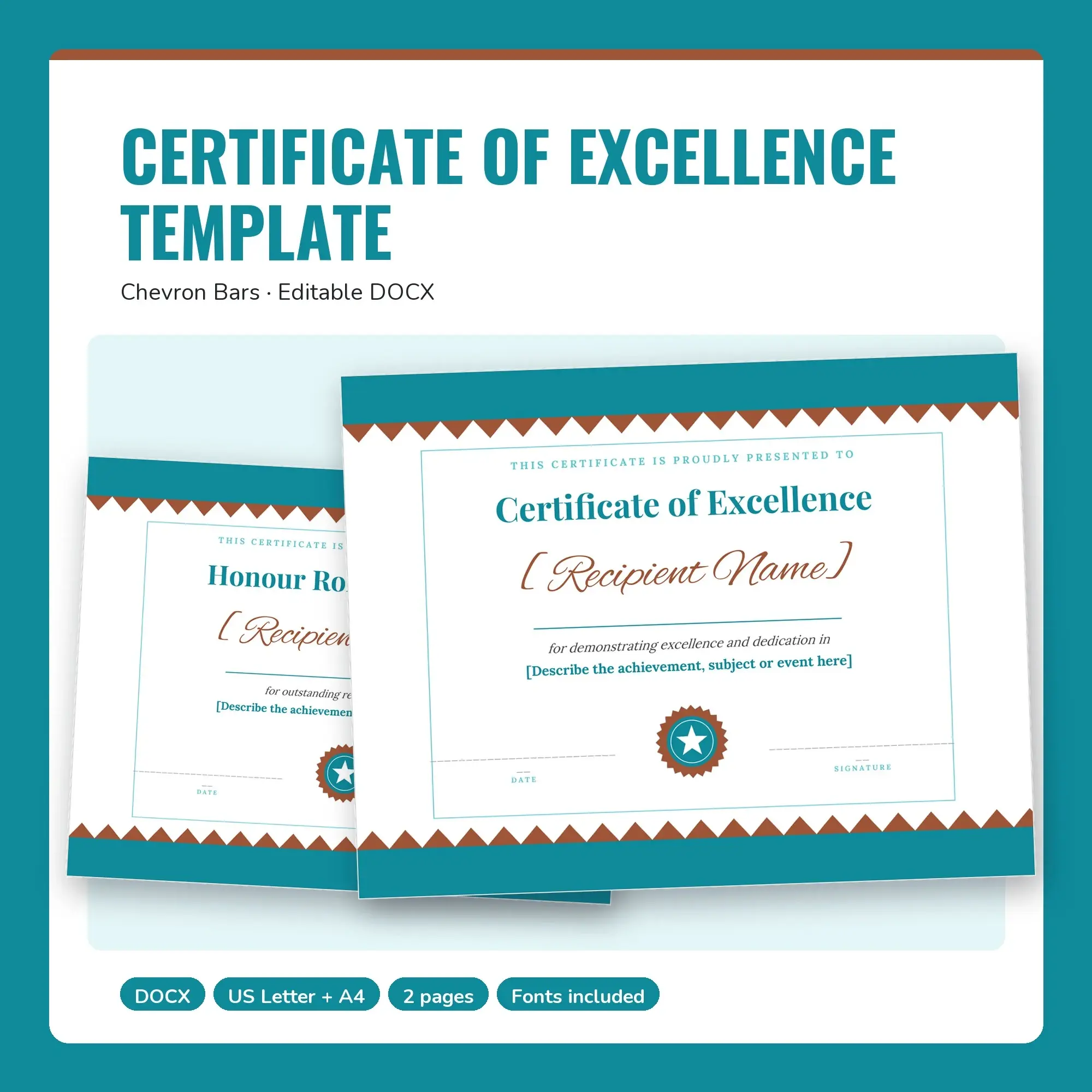 Certificate of Excellence Template, Chevron Bars (DOCX) preview