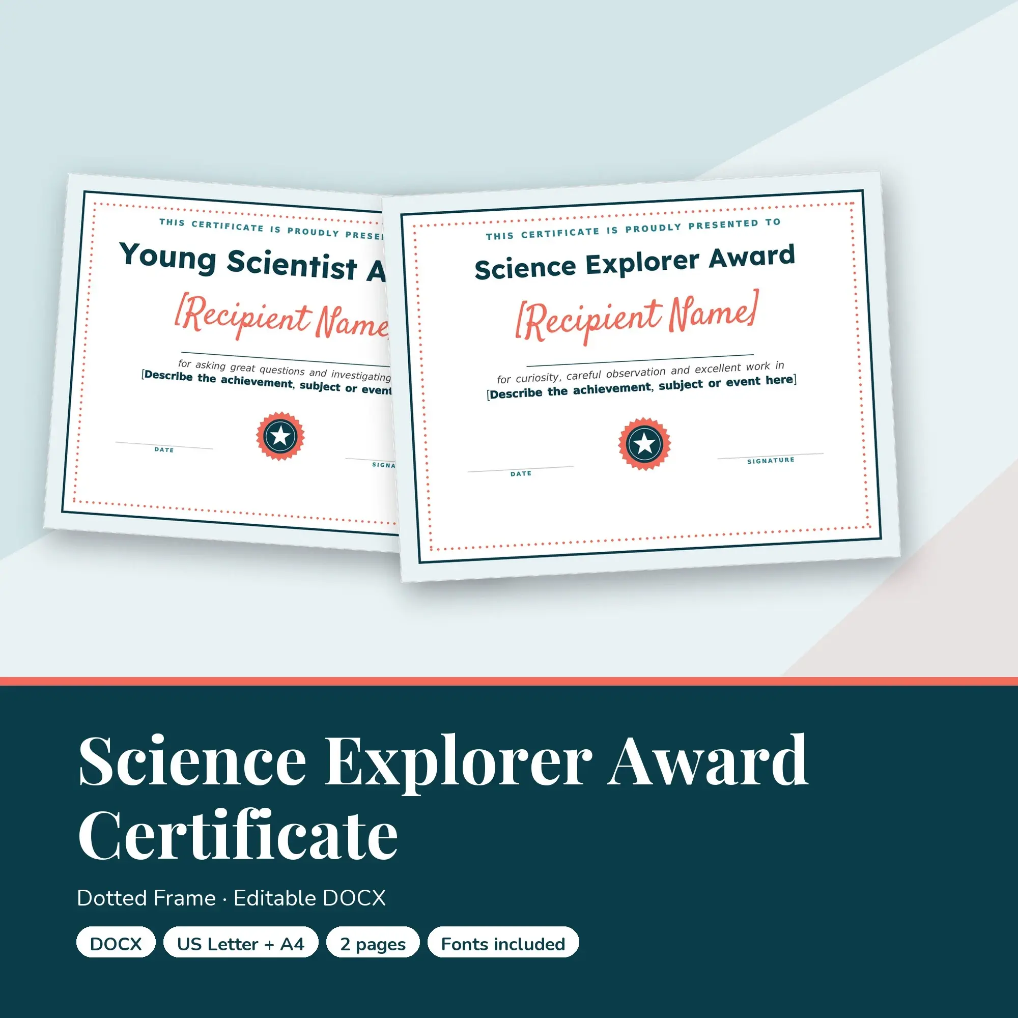 Science Explorer Award Certificate Template, Dotted Frame (DOCX) preview