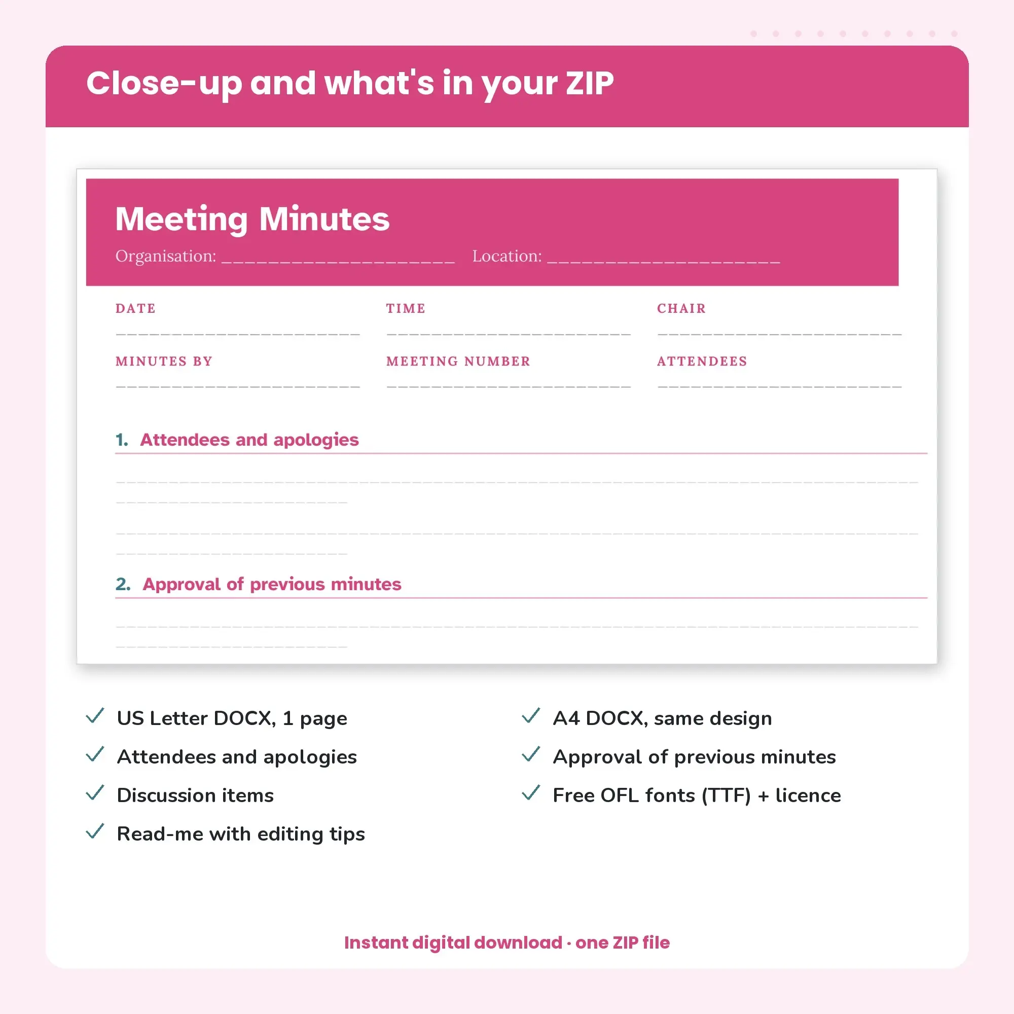 Meeting Minutes Template, Colour Block Header, Ruled Sections (DOCX), preview 2 of 2