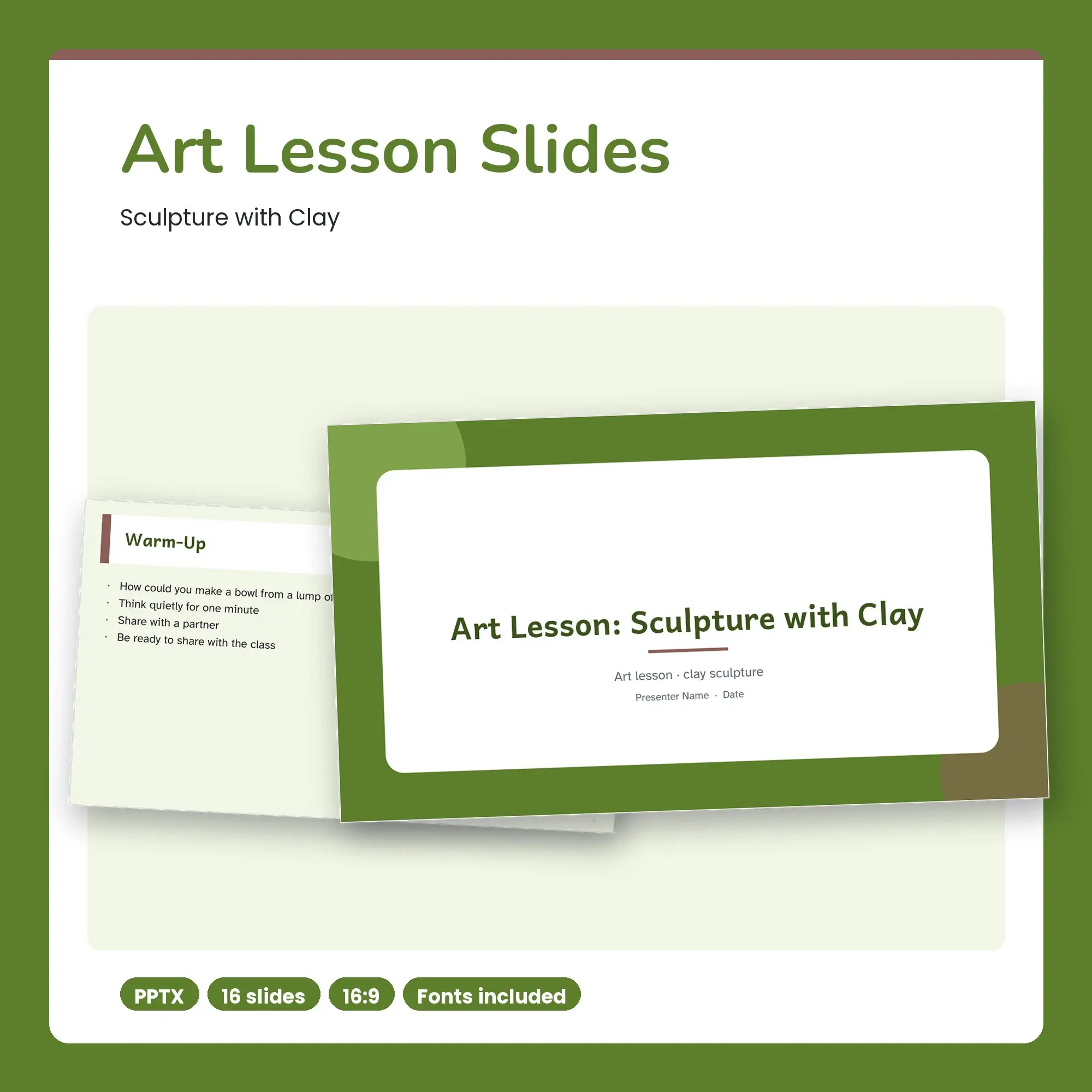 Art Lesson Slides, Sculpture with Clay (PPTX) preview
