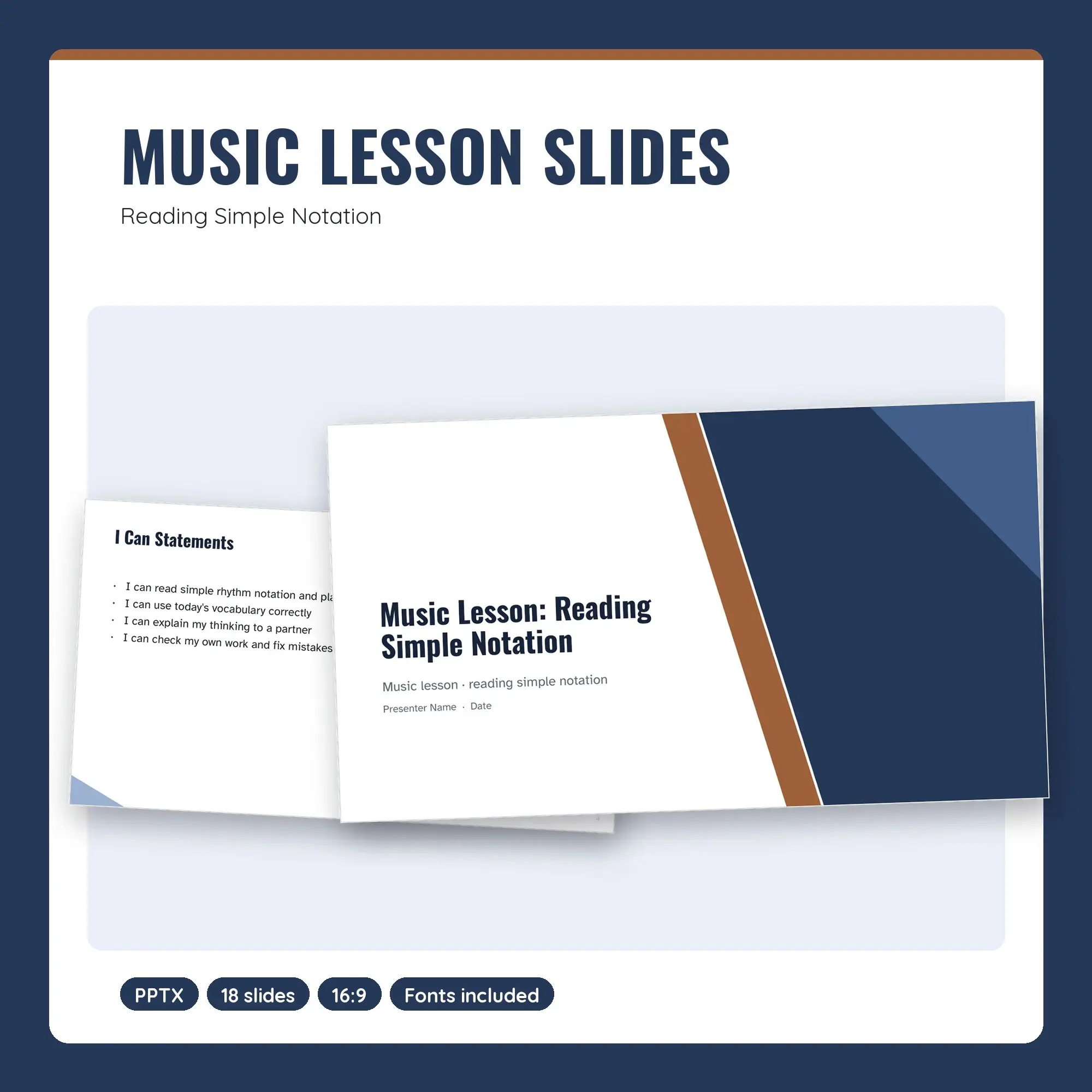 Music Lesson Slides, Reading Simple Notation (PPTX + POTX) preview