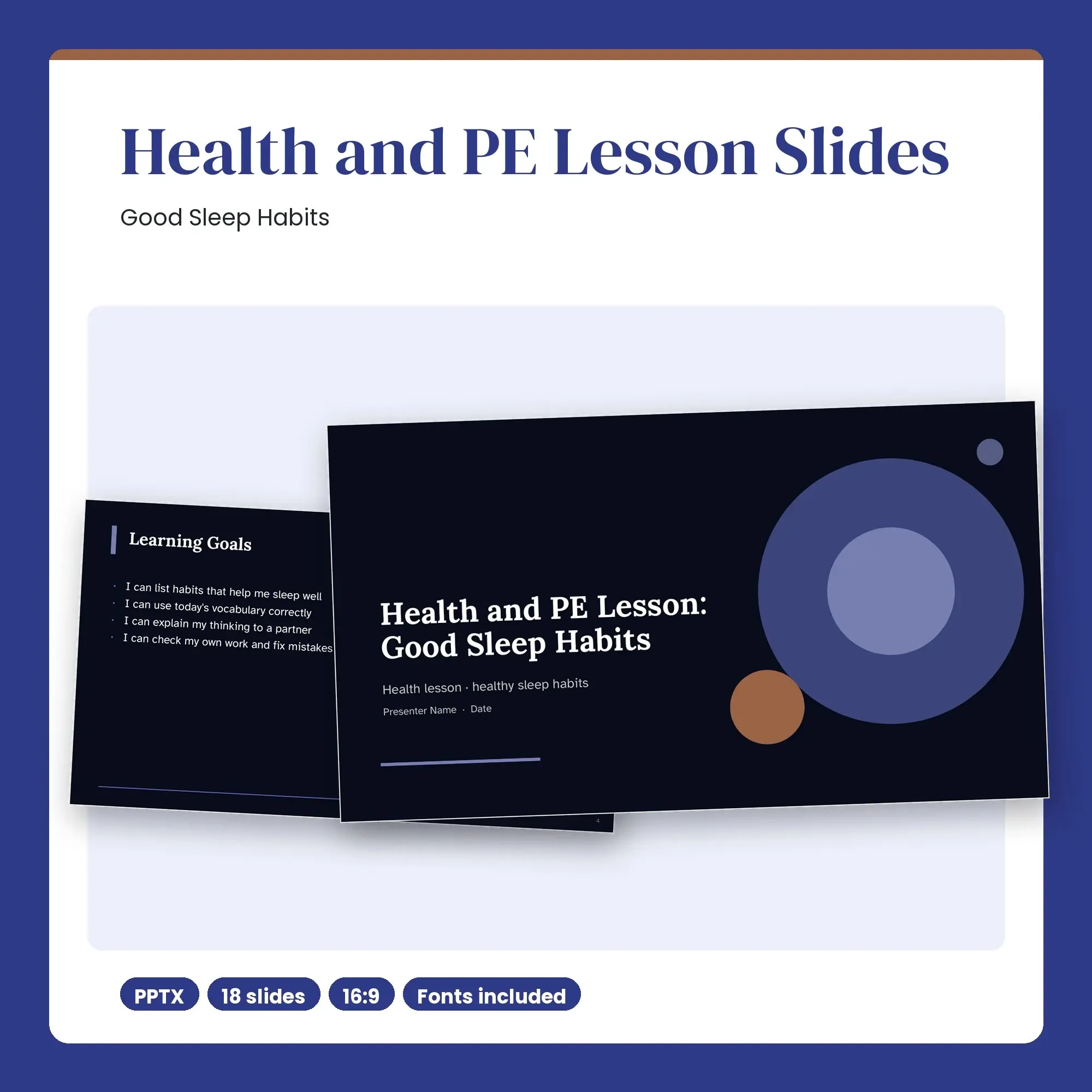 Health and PE Lesson Slides, Good Sleep Habits (PPTX + POTX) preview