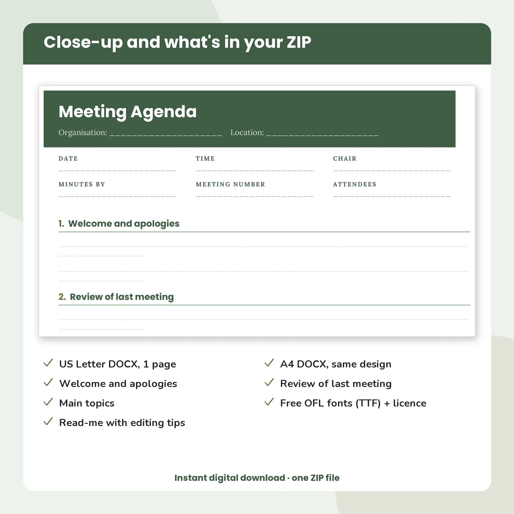 Meeting Agenda Template, Colour Block Header, Ruled Sections (DOCX), preview 2 of 2