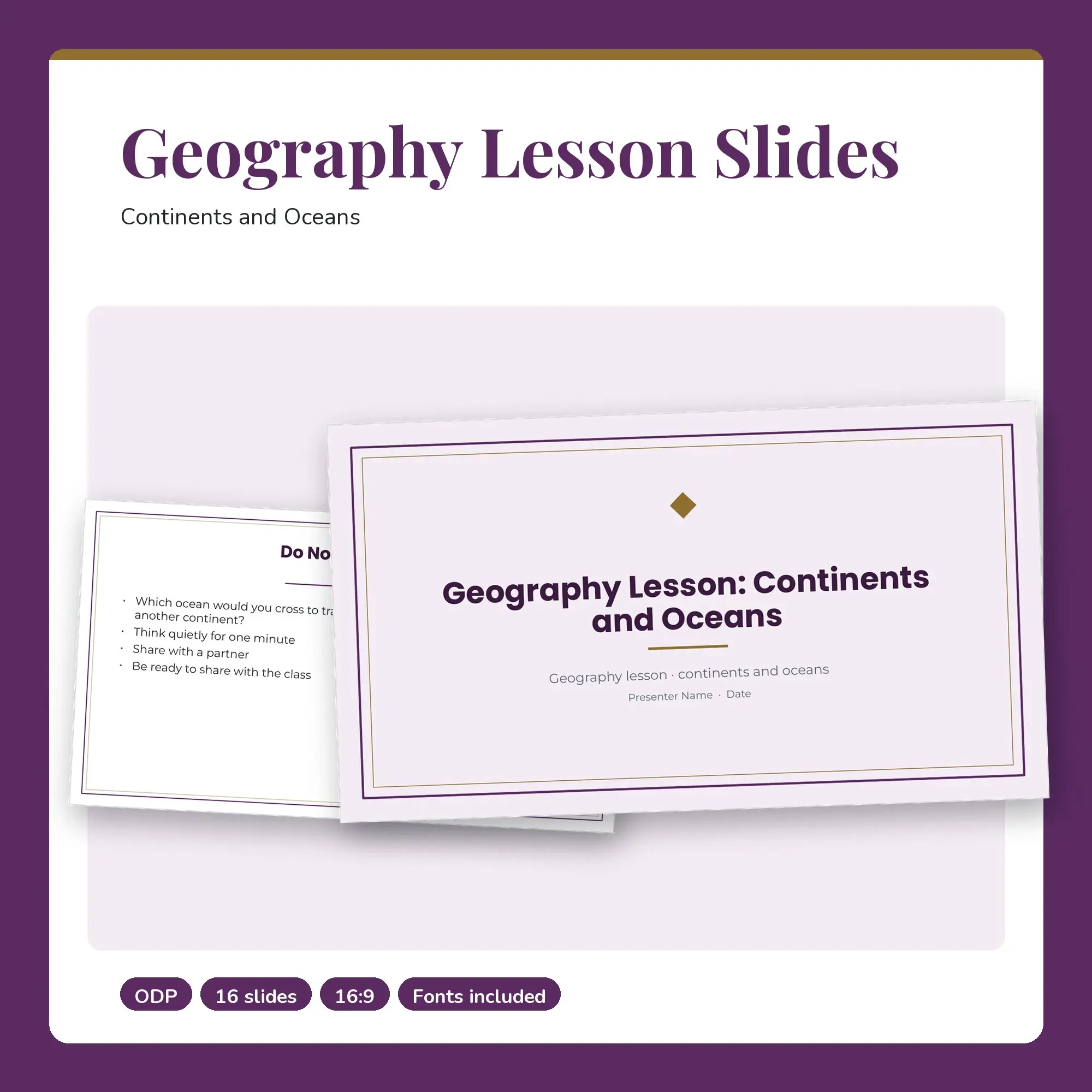 Geography Lesson Slides, Continents and Oceans (ODP), preview 1 of 2