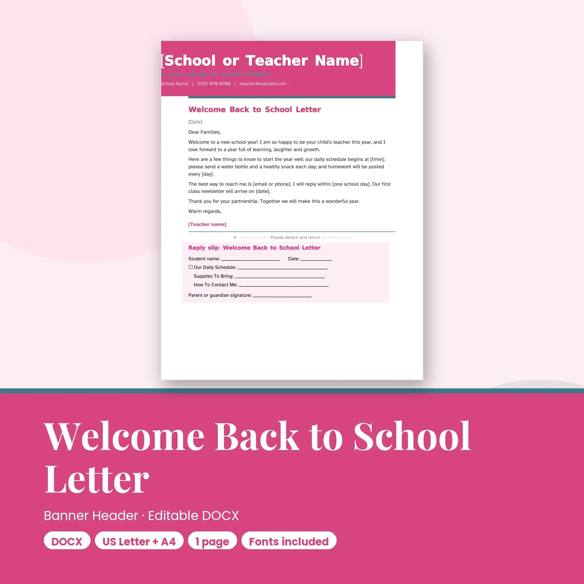 Welcome Back to School Letter Template, Banner Header (DOCX) preview