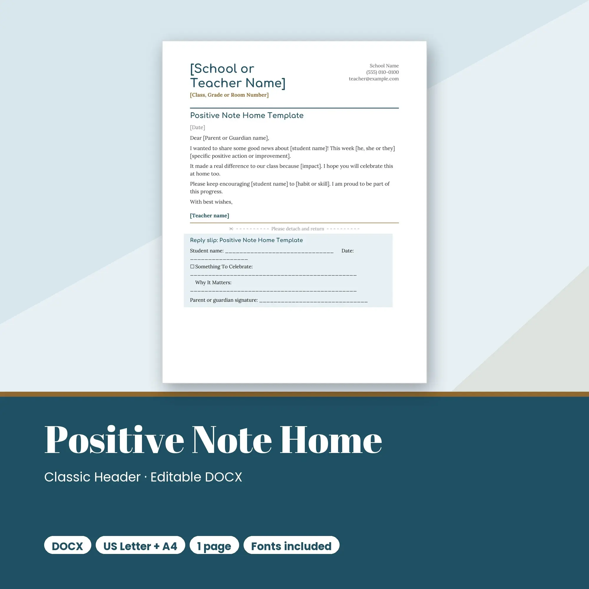 Positive Note Home Template Template, Classic Header (DOCX) preview