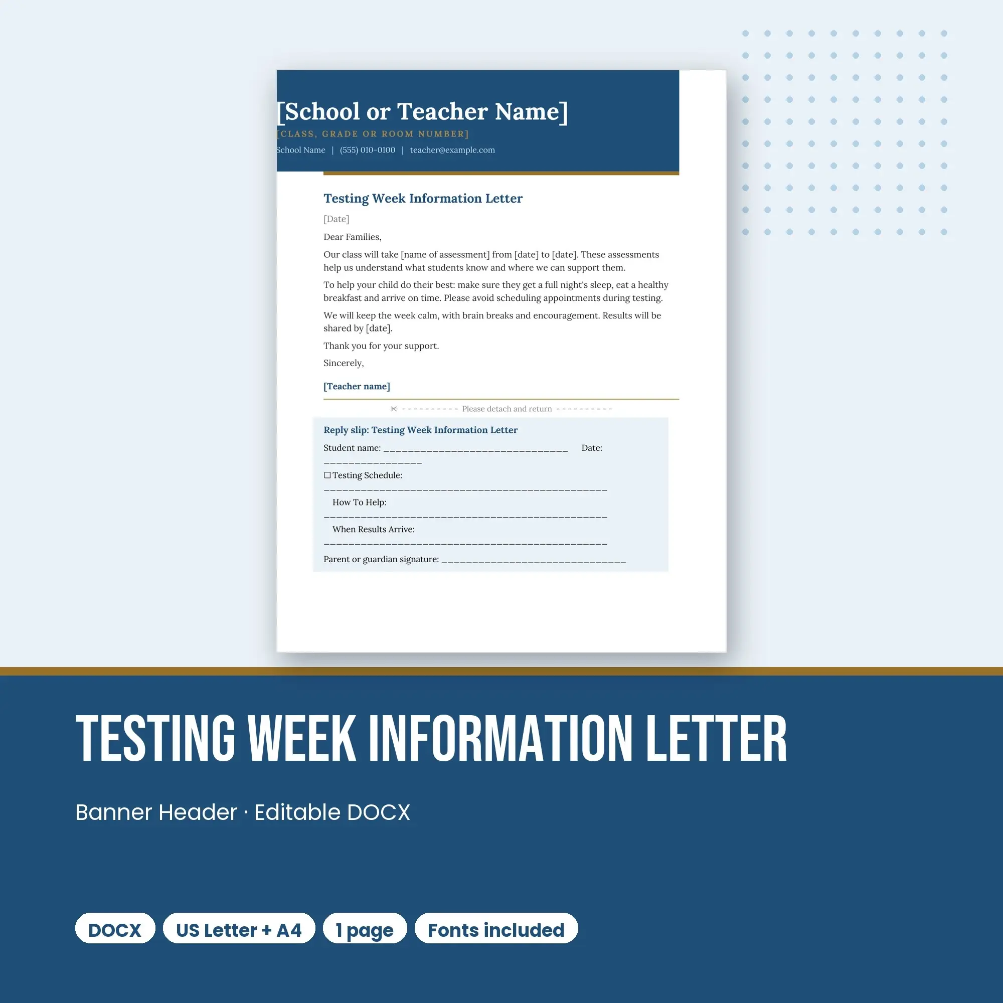 Testing Week Information Letter Template, Banner Header (DOCX) preview