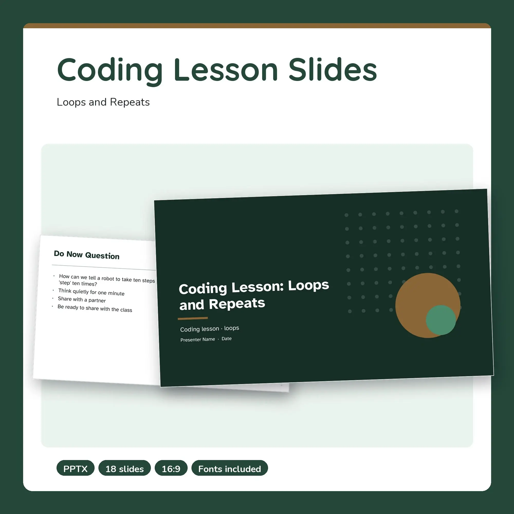 Coding Lesson Slides, Loops and Repeats (PPTX) preview