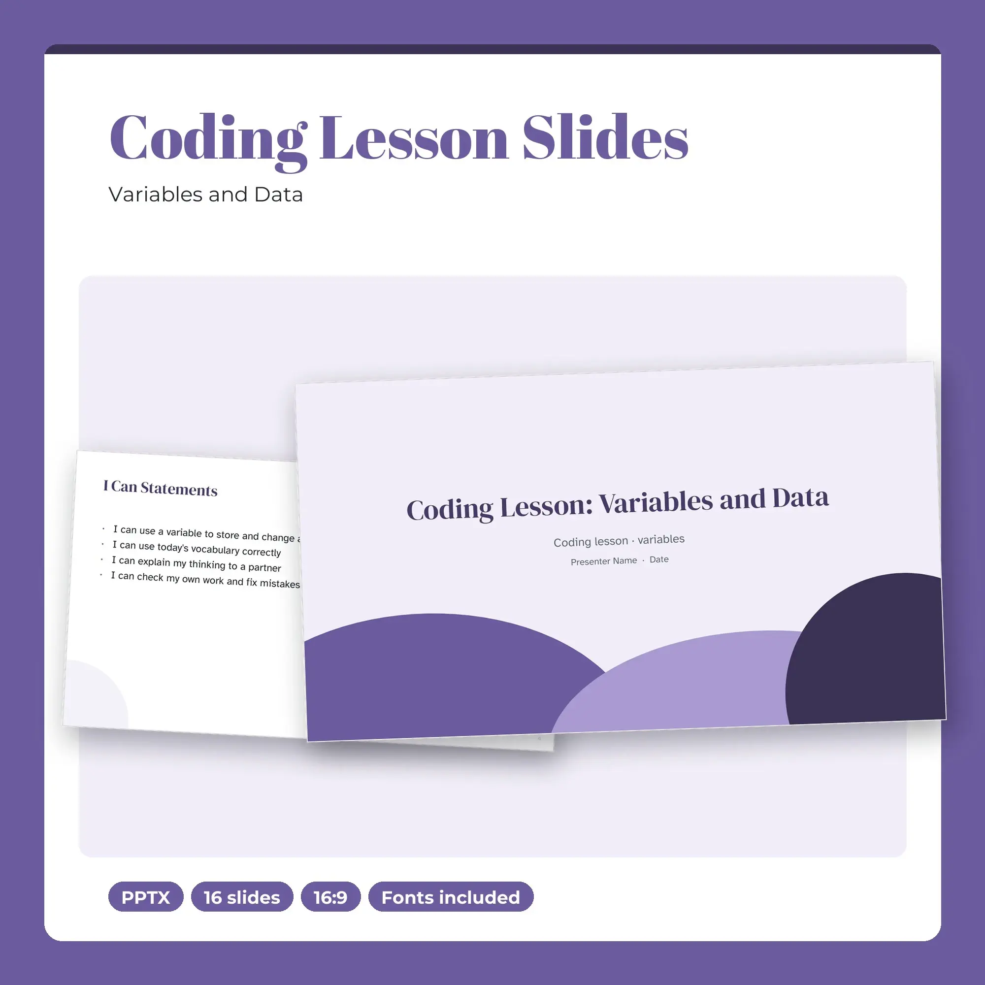 Coding Lesson Slides, Variables and Data (PPTX + POTX) preview