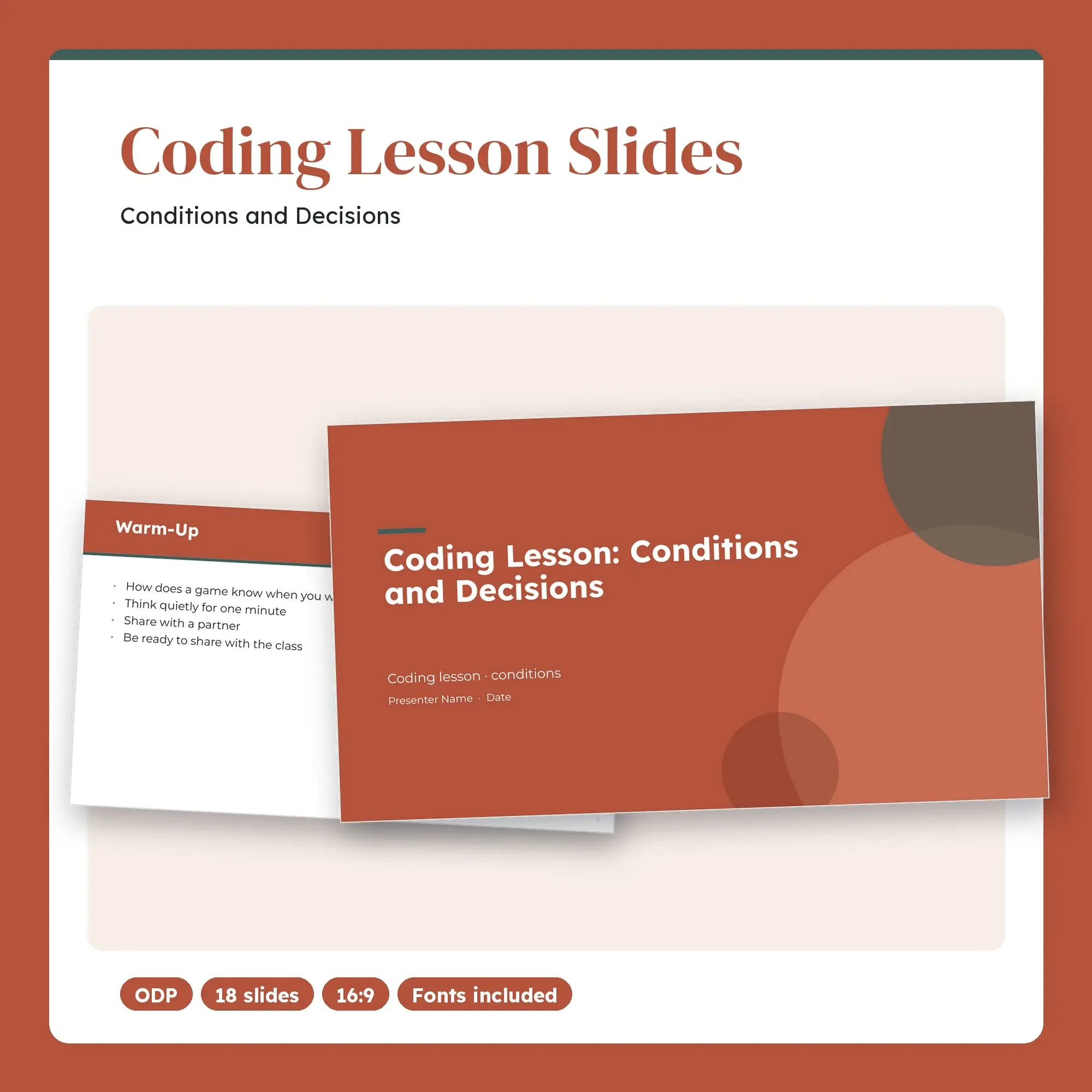 Coding Lesson Slides, Conditions and Decisions (ODP) preview