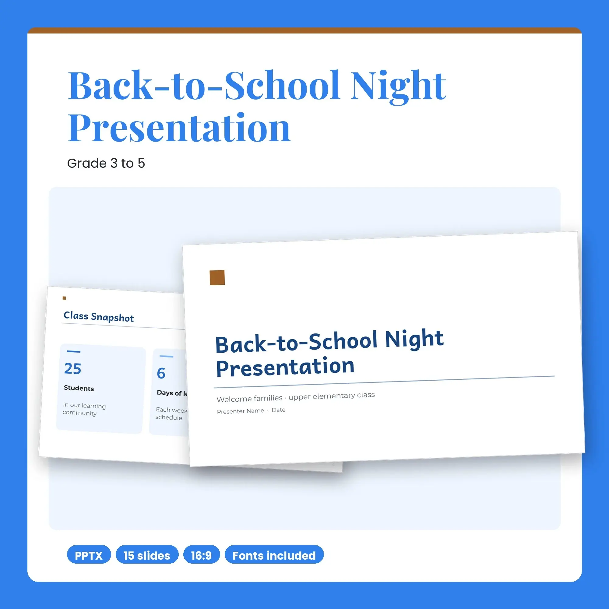Back-to-School Night Presentation, Grade 3 to 5 (PPTX) preview