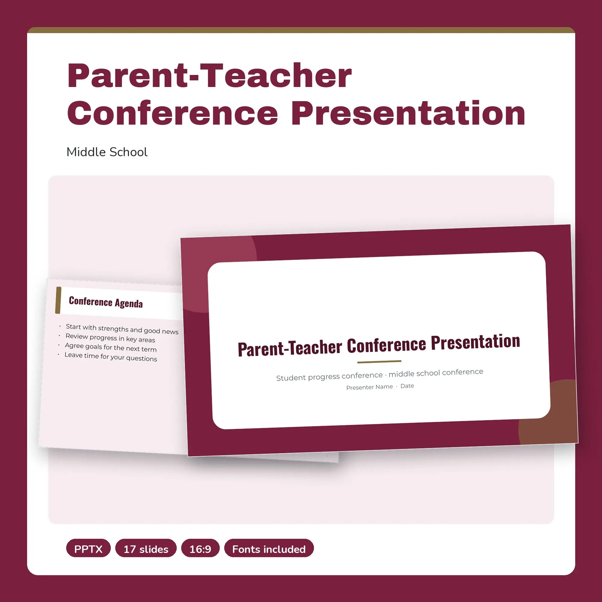 Parent-Teacher Conference Presentation, Middle School (PPTX) preview