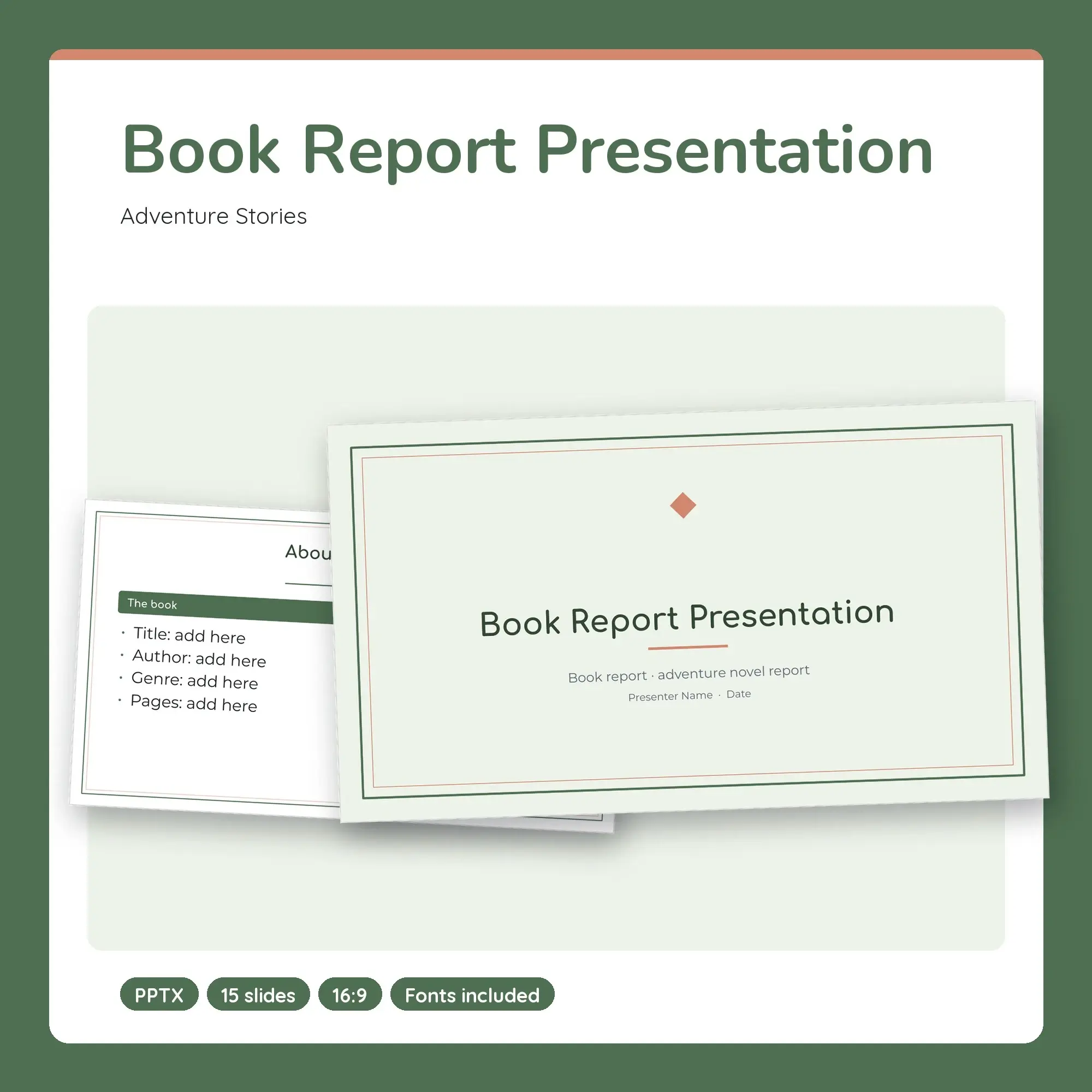 Book Report Presentation, Adventure Stories (PPTX) preview