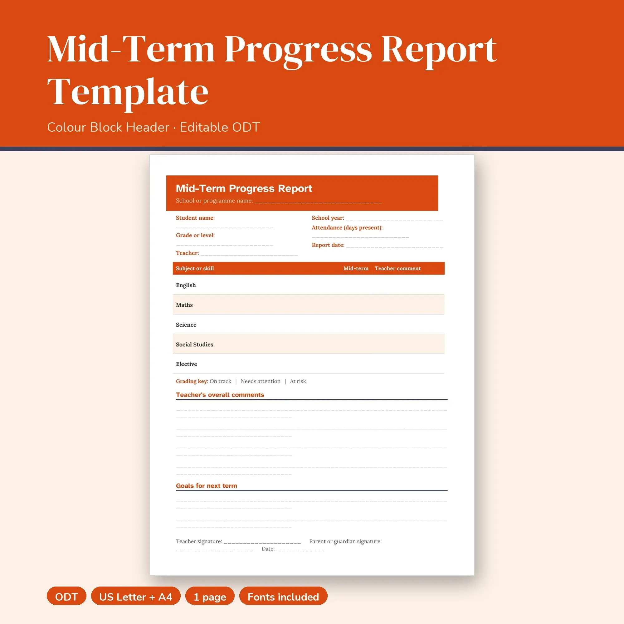 Mid-Term Progress Report Template, Colour Block Header (ODT) preview