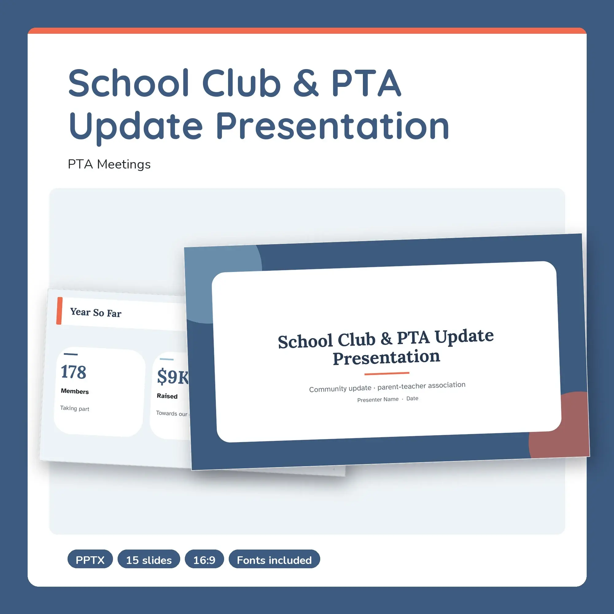 School Club & PTA Update Presentation, PTA Meetings (PPTX + POTX), preview 1 of 2
