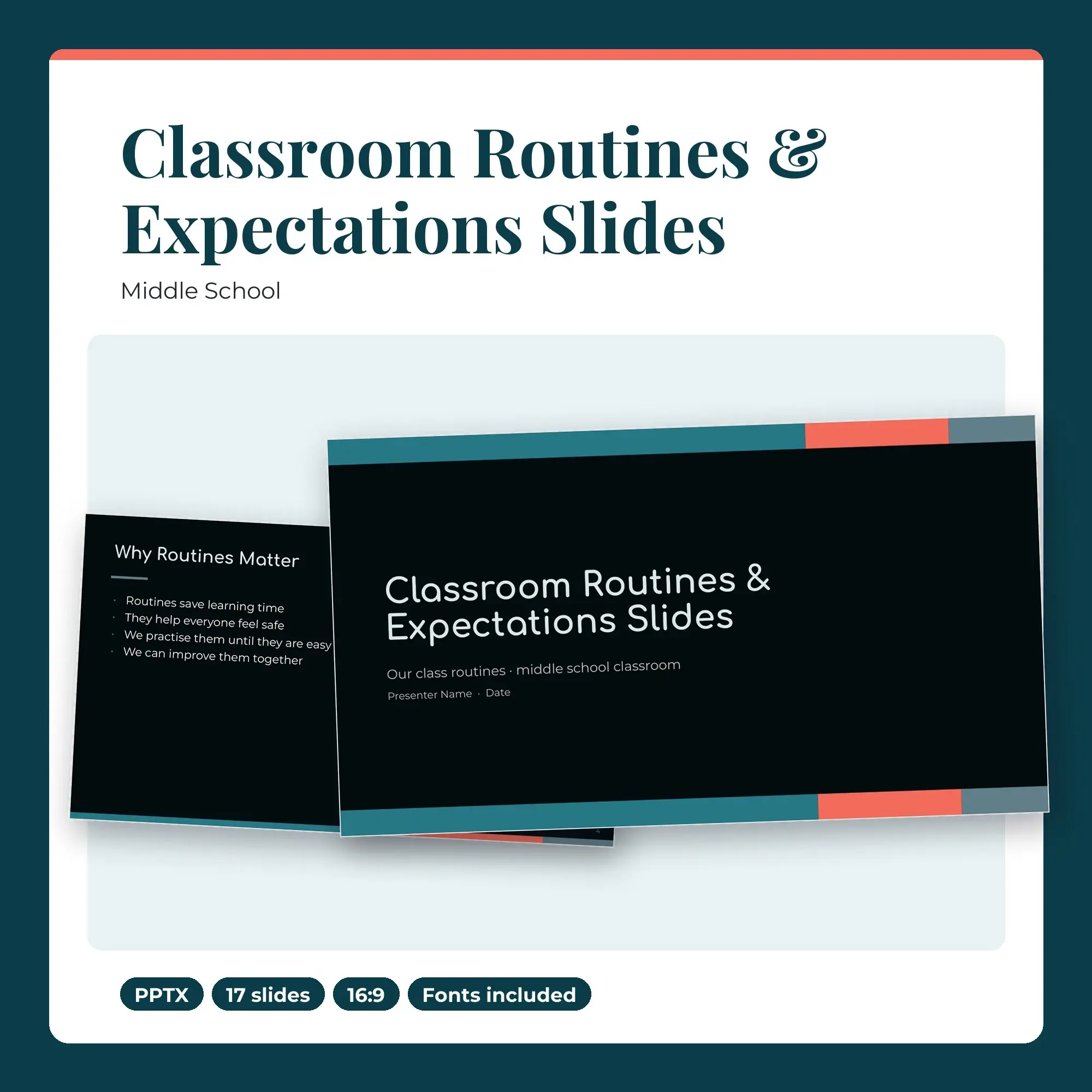 Classroom Routines & Expectations Slides, Middle School (PPTX + POTX) preview