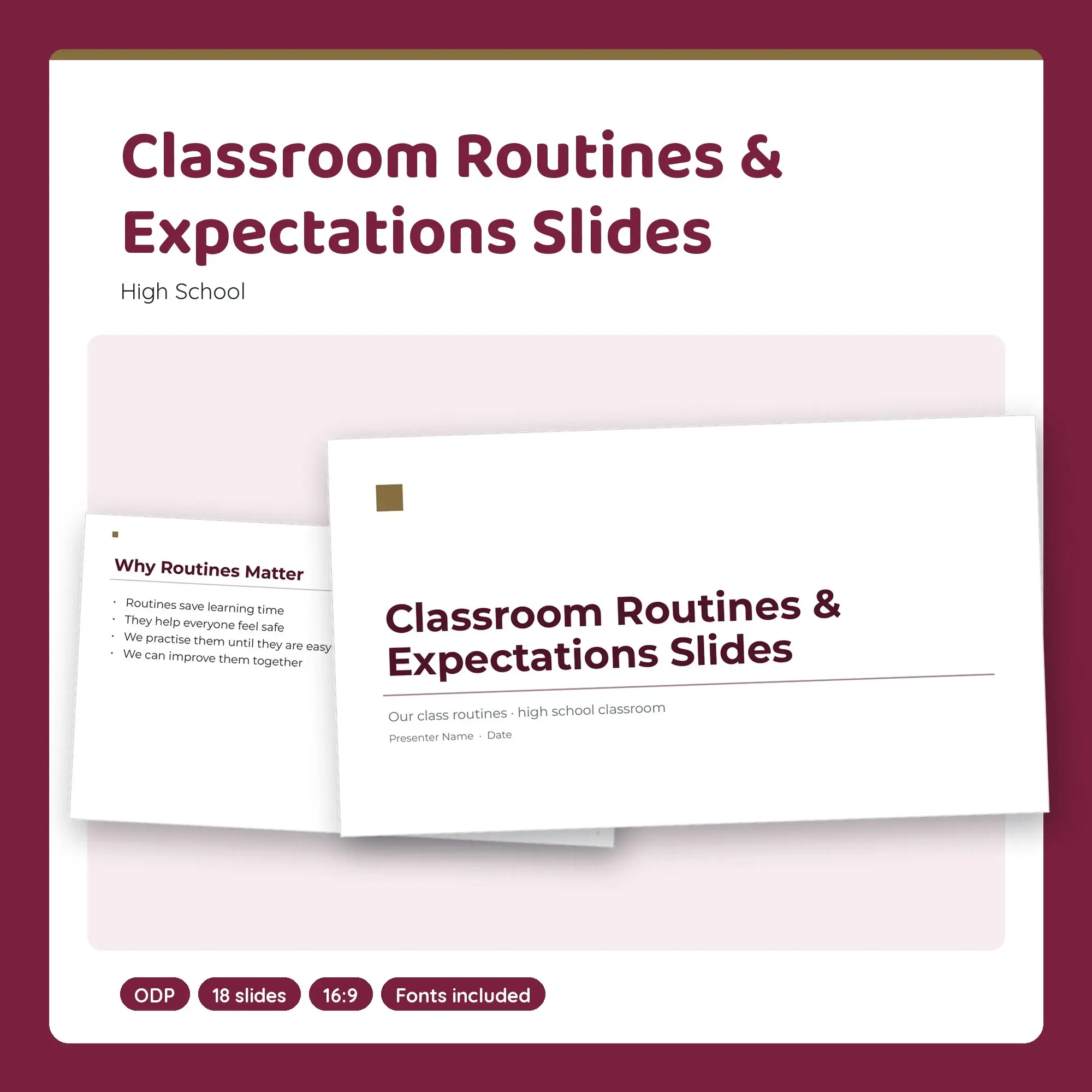 Classroom Routines & Expectations Slides, High School (ODP) preview