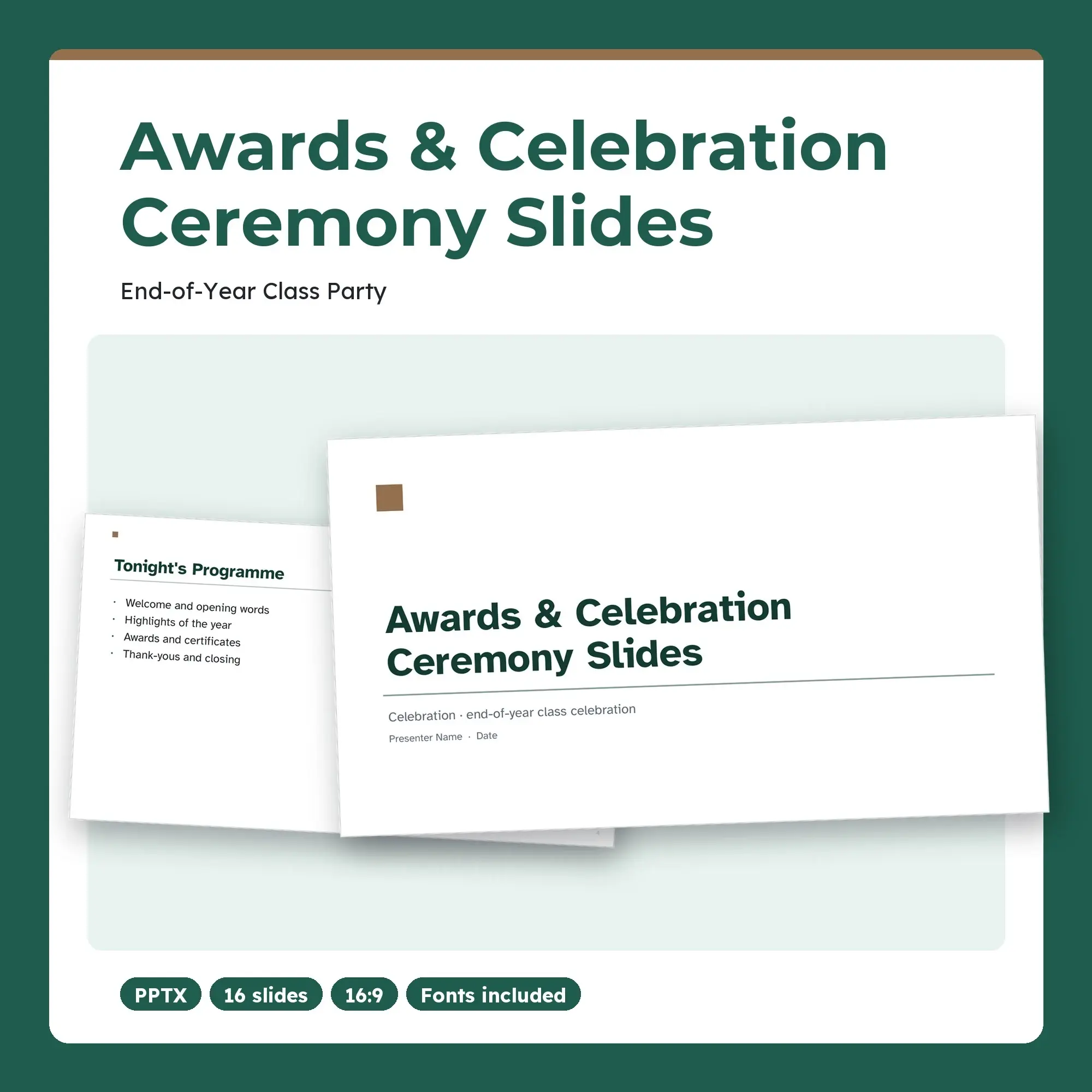 Awards & Celebration Ceremony Slides, End-of-Year Class Party (PPTX + POTX) preview