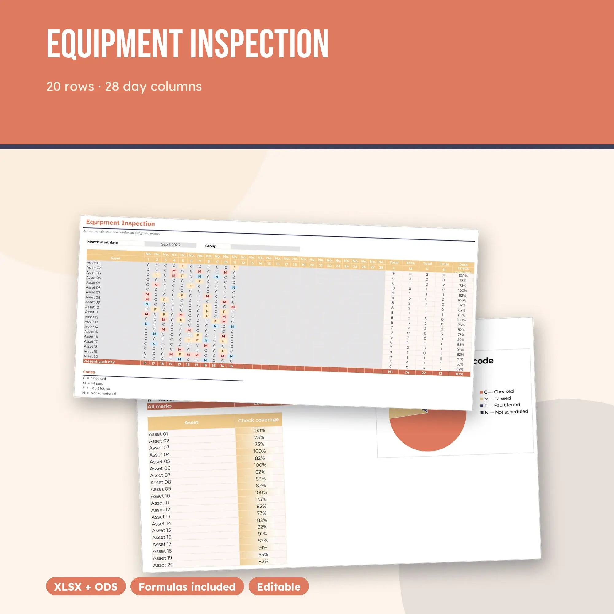 Equipment Inspection Spreadsheet, Four Week 20-Row Register (XLSX + ODS) preview