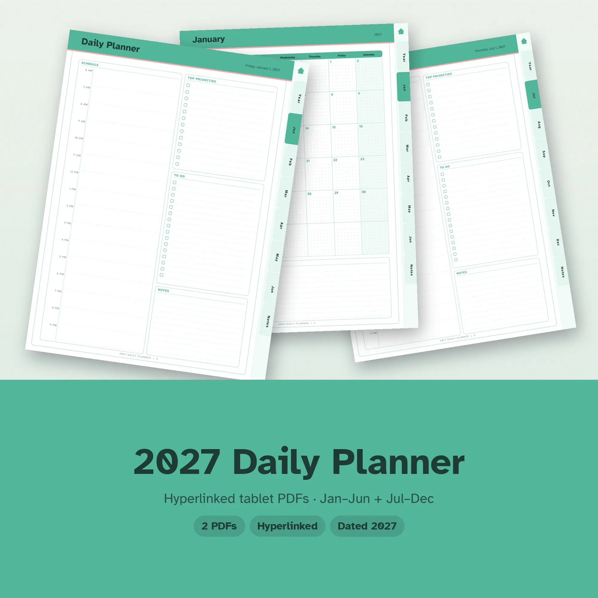 2027 Daily Planner PDF, Hyperlinked Tablet Edition in Two Halves, Mint preview